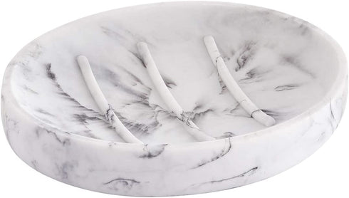 YININE 2 Pack Soap Dish Marble Look, Bar Soap Holder Soap Case Soap Tray Oval Resin Soap Dish for Shower Bathroom Kitchen Sink Bathtub- White Marble Look