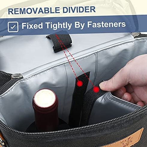 Tirrinia 2 Bottle Wine Tote Carrier - Leakproof & Insulated Padded Versatile Wine Cooler Bag for Travel, BYOB Restaurant, Wine Tasting, Party, Dinner, Great Christmas Day Gift for Wine Lover, Black