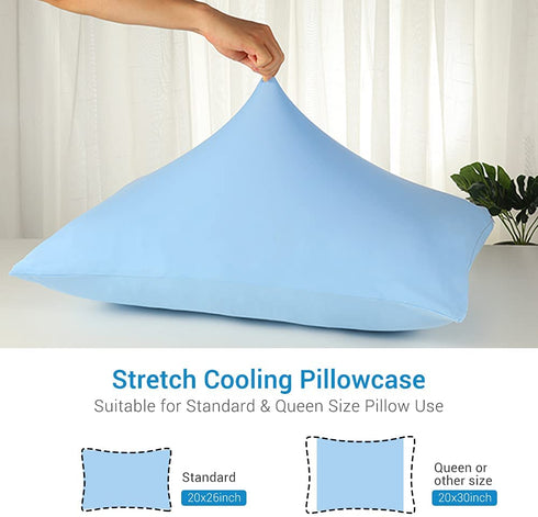 LUXEAR Cooling Pillowcases, Ultra Cool Pillow Cases with Stretch Japanese Q-max 0.55 Arc-Chill Cooling Fiber, Anti-Static Standard & Queen Size Cold Pillowcases for Hair Skin Night Sweat Hot Sleeper