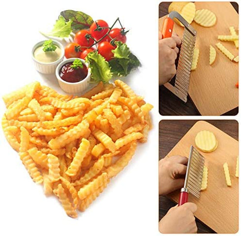 2 Pieces Crinkle Cutters for Vegetable Potatoes Fries Stainless Steel Wavy Slicers Kitchen Crinkle Cutter Knife Chipper Salad Chopping Cucumber Carrot Fruit