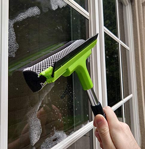 Window Squeegee Cleaning Tool | Squeegee Cleaner for Windows, Glass, Car Windshield | 2-in-1 Squeegee and Scrubber Sponge Washing Kit | Multi-Surface Washer - Indoor Outdoor Use
