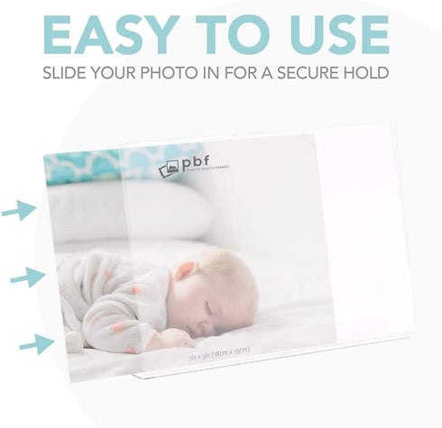 Photo Booth Frames - 7x5 Inch Clear Acrylic Display, Slanted Back 7x5 Horizontal Picture or Display Plastic Sign Holder with Inserts - 12 Count