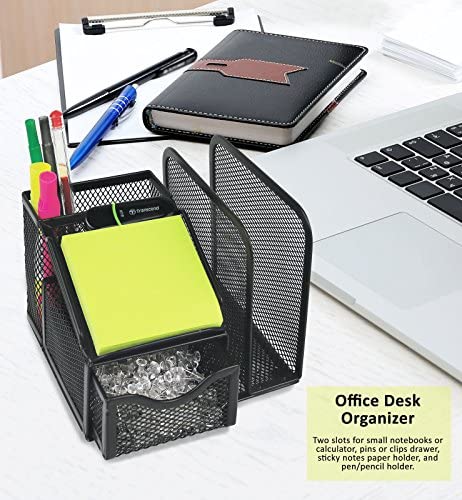 Greenco Mesh Office Supplies Desk Organizer with Note Pad Holder, Black