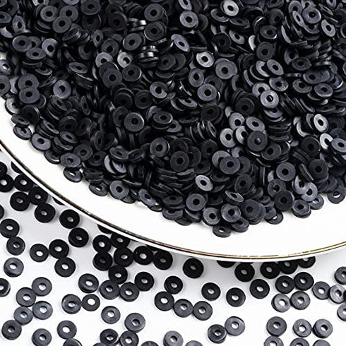 6500pcs Black Flat Round Polymer Clay Spacer Beads for Jewelry Making 6mm Polymer Clay Disc Beads for Bracelets Necklace Earring DIY Craft Making (Black, 6mm)