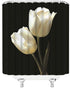 Black and White Flower Shower Curtain Tulip Elegant Floral Romantic Woman Modern Unique Simple Black Background Fashion Fabric Bathroom Decor Set with Hooks(70" WX70 H)