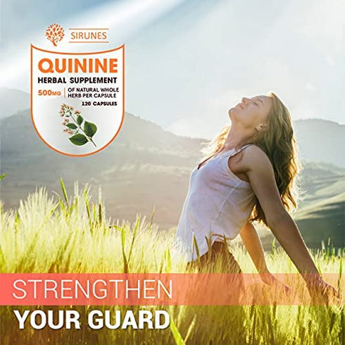 SIRUNES Quinine Capsules - Cinchona Officinalis Bark Herbal Supplement for Leg Cramping Relief, Cramp Defense and Overall Digestive Health - All-Natural Quinine Pills, 1000mg, 120 Tablets