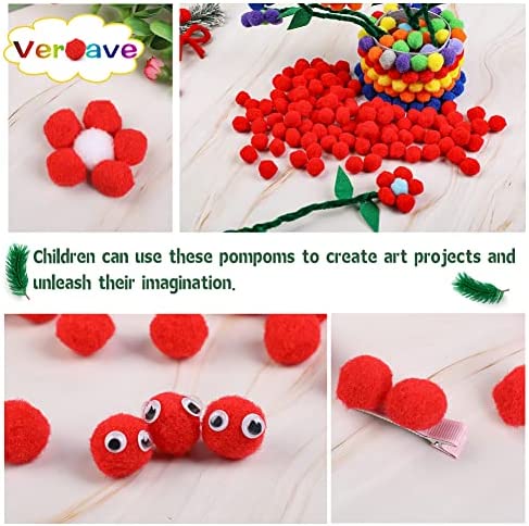 Veroave 150 Pieces Pom Poms 1 Inch Red,Small Pom Poms for Crafts,Fuzzy Balls,Puff Balls,Arts and Crafts Pom Poms Balls for DIY Art Creative Crafts Decorations…