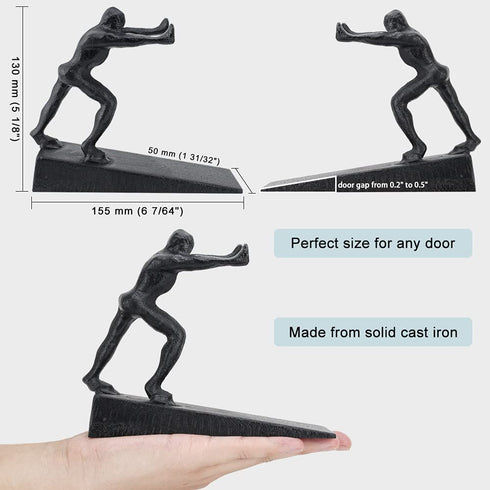 Earl Diamond Cast Iron Door Stopper | Heavy Decorative Rustic Door Stop - Stop Your Bedroom, Bath and Exeterior Doors 6.1x5.1" (Black Strong Man)