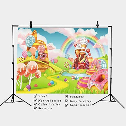 Qian 8x6FT Candyland Lollipop Backdrops Cartoon Candy World Photo Rainbow Studio Props Booth Baby Birthday Party Photography Background