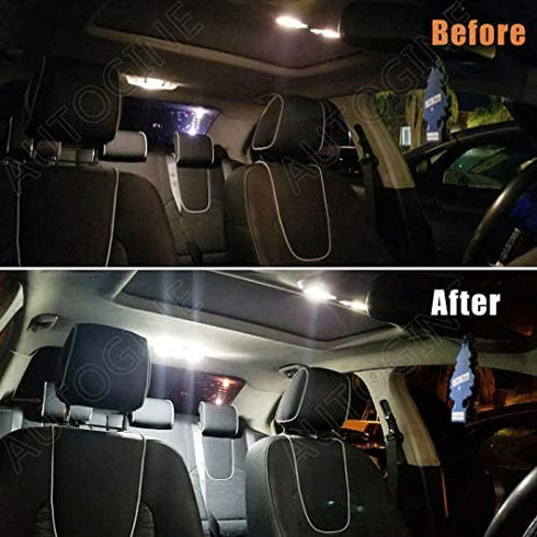 AUTOGINE 6 Piece CANBUS LED Interior Light Kit for Jeep Wrangler JK 4-Door 2007 2008 2009 2010 2011 2012 2013 2014 2015 2016 2017 Super Bright 6000K White Interior LED Bulbs Package + Install Tool
