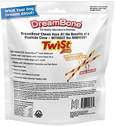 DreamBone Twist Sticks With Real Bacon And Cheese Flavor 50 Count, Rawhide-Free Chews For Dogs