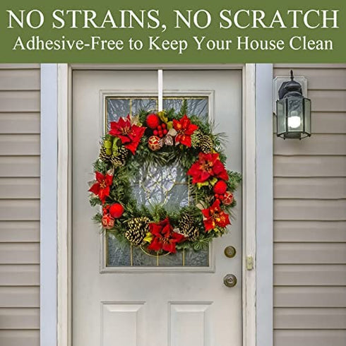 Tebery 4 Pack Premium Wreath Hanger Door Hangers, 12-Inch White Over The Door Hooks, Long Wreath Hangers for Hanging Christmas Decorations, Clothes, Towels, Signs and More