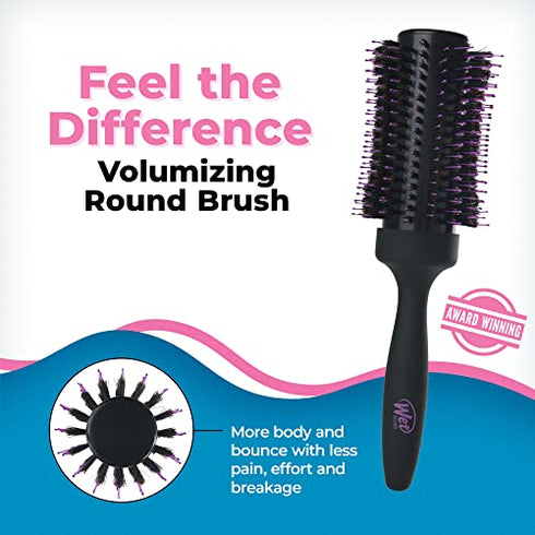 Wet Brush Volume & Body Round Brush for Thick to Coarse Hair - Volumizing Salon Blow-Out with Less Pain, Effort & Breakage - Professional & Lightweight Natural Boar Bristle Detangles and Removes Knots