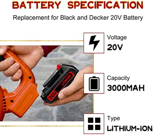 LBXR20 3000mAh Replacement for Black and Decker 20V Lithium Battery Compatible with B and D 20-Volt Max LBX20 LB20 LST220 LBXR20B-2 LBX4020 LBXR2020-OPE LB2X4020-OPE Cordless Power Tools
