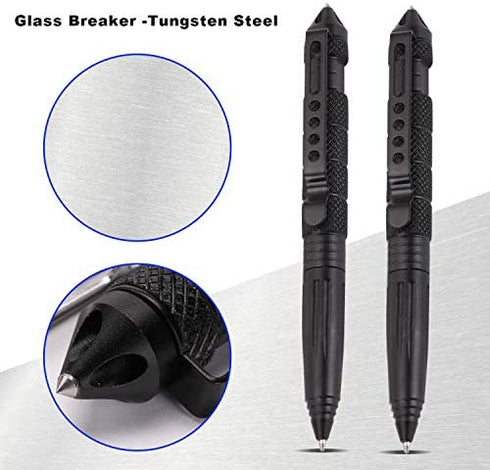 Fpxnb 2 Pack Military Tactical Pen Set with 6 Black Ballpoint Refills for Writing, Made of Tungsten Steel & Aluminum (Black, Pack of 2)