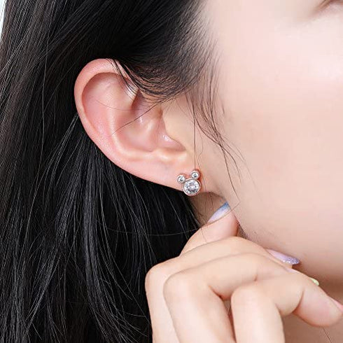 ERLUER Women's Mickey Stud Earrings Mouse Shape Rose Gold Platinum Plated Zircon Crystal Fashion Jewelry Earring For Women Party Gifts