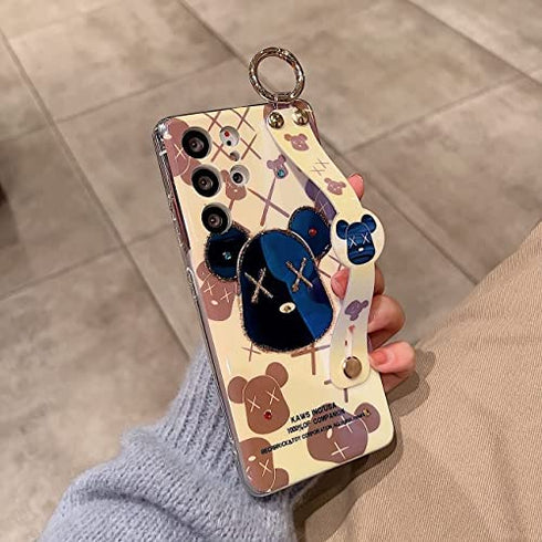 Lastma for Samsung Galaxy S21 Ultra Case Cute with Wrist Strap Kickstand S21 Ultra Case 5g Glitter Bling Cartoon IMD Soft TPU Shockproof Protective Phone Cases Cover for Girls and Women - X Bear