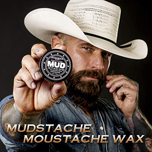 Bossman MUDstache Unscented Mustache Wax – No Pull - Spreads Easy for a Strong Non-Tacky 24 hr Hold - Tame, Train and Stye - Moustache Wax for Men (1oz)
