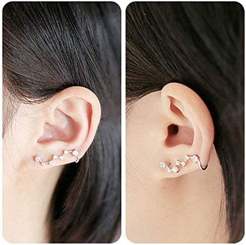 7 Crystals Ear Cuffs Hoop Climber S925 Sterling Silver Earrings Hypoallergenic Earring