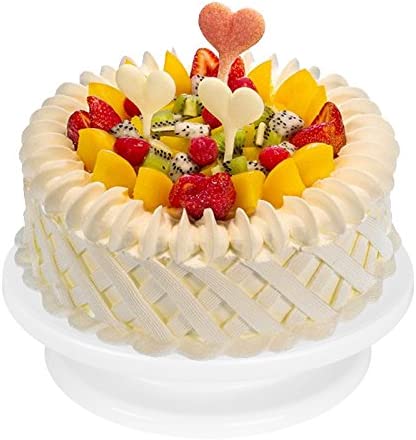 Kootek 11 Inch Rotating Cake Turntable with 2 Icing Spatula and 3 Icing Smoother, Revolving Cake Stand White Baking Cake Decorating Kits Supplies