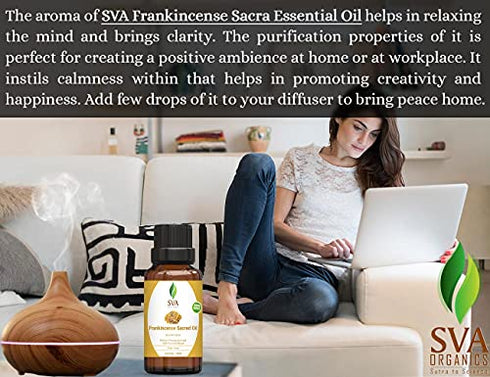 SVA Frankincense Sacra (Sacred) Oil 100% Pure & Natural, Authentic & Premium Therapeutic Grade Oil for Skin Care, Hair Care, Scalp Massage & Aromatherapy (10 ml)