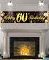 Happy 60th Birthday Banner,Birthday Party Sign Backdrop Banner For Men Women Cheer to 60 Years,Durable Black&Gold Glitter Birthday Sign Yard Sign For 60th Birthday Party Decoration Supplies(60 Black)