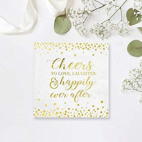 Cheers To Love Cocktail Napkins for Bridal Shower Wedding Engagement Bachelorette Party | Disposable Extra Soft 3-Ply | 50 Count (Gold)
