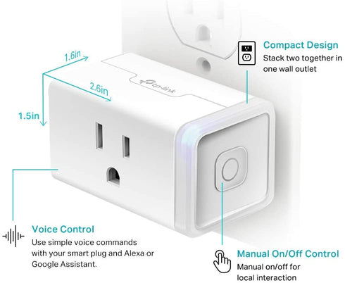 Kasa Smart Plug HS103P2, Smart Home Wi-Fi Outlet Works with Alexa, Echo, Google Home & IFTTT, No Hub Required, Remote Control,15 Amp,UL Certified, 2-Pack White