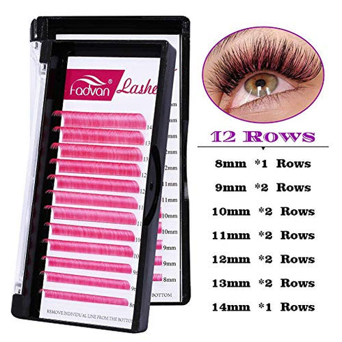 Color Eyelash Extensions Pink Lashes 0.07 Thickness D curl 8-14mm Classic Lash Extensions Individual Lashes Used by FADVAN (Pink, 0.07-8-14mm)