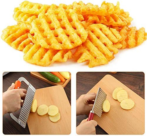 2 Pieces Crinkle Cutters for Vegetable Potatoes Fries Stainless Steel Wavy Slicers Kitchen Crinkle Cutter Knife Chipper Salad Chopping Cucumber Carrot Fruit