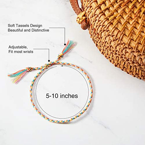 28 Pieces Woven Wrap Friendship Bracelets Handmade Braided Friendship Bracelet Adjustable Colorful Beaded Bracelet