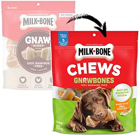 Milk-Bone Gnaw Bones Rawhide Free Dog Chew Treats, Chicken, 5 Small/Medium Knotted Bones