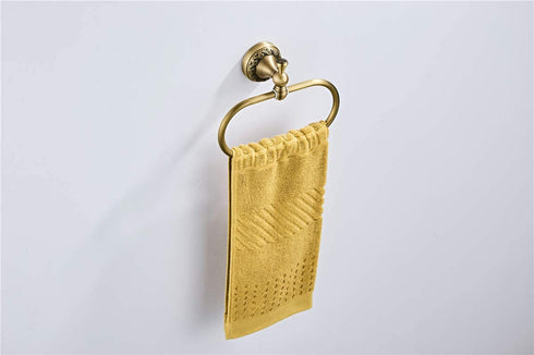 Flybath Oval Towel Ring Antique Brass Exquisite Pattern Carving Hanger Hand Towel Holder for Bathroom Kitchen Accessories Wall Mounted, Brushed Bronze
