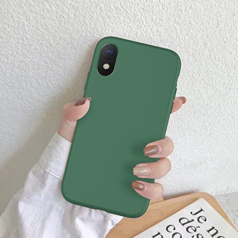 DEENAKIN iPhone Xr Case with Screen Protector,Soft Flexible Silicone Gel Rubber Bumper Cover,Slim Fit Shockproof Protective Phone Case for iPhone Xr Dark Green