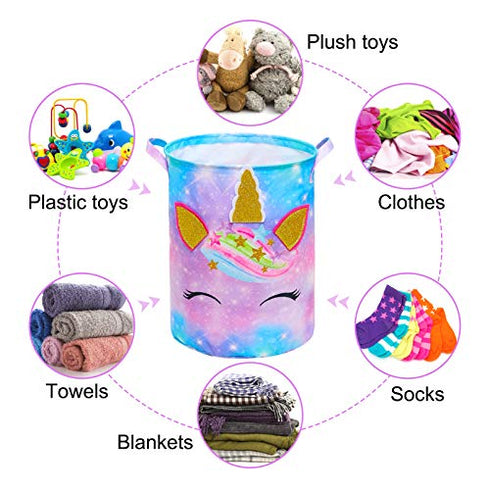 FIOBEE Unicorn Laundry Basket Rainbow Storage Bins Waterproof Nursery Hamper Canvas Toy Organizer for Kids Girls Bedroom Clothes
