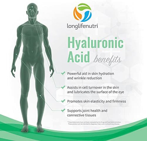 Hyaluronic Acid 100 mg 180 Vegetarian Capsules | Supports Knees & Joints | Skin Complex Tablets | Triple Strength HA Supplement For Face Elasticity | Acido Hialuronico Pills | Oral Powder Vitamin 1000