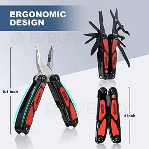 Gifts for Men, BIBURY Multitool Pliers, 14 in 1 Multi Tool with Flashlight, Scissors, Knife, Stainless Steel Pocket Multifunctional Tool for Camping, Survival, Fishing, Hiking, Hunting