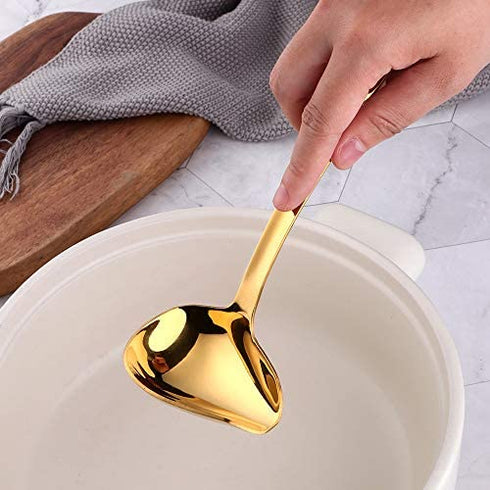 Sauce Ladle, BuyGo Gold Drizzle Spoon with Spout Gravy Soup Ladle, Stainless Steel Kitchen Utensil, Mirror Polish & Dishwasher Safe, 8.67 Inch