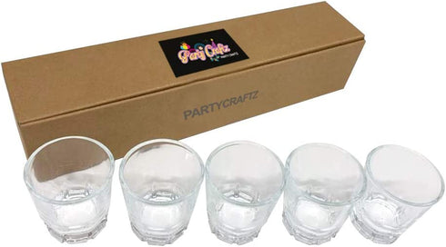 Korean Soju Shot Glass Set 5 Piece Clear Glasses Heavy Base with Hard Case Cup 1.7 Ounce Dishwasher Safe Clarity Glassware for Whiskey Tequila Sake Vodka Alcohol Liquor Gift Party Decoration