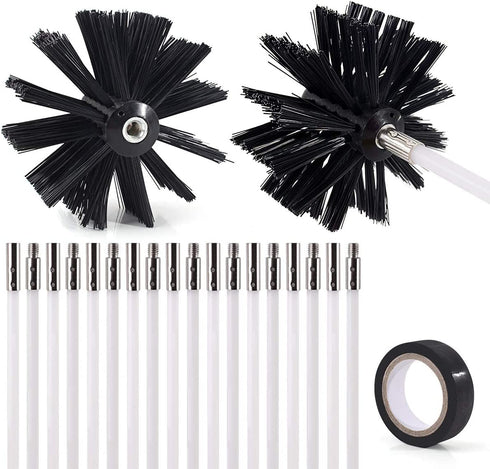 21-Piece 24 Feet Dryer Vent/Duct Brush Cleaning Kit Chimney Cleaning Kit Lint Remover Working with or Without Drill Includes 2 Nylon Brush Heads, 18 Rods and 1 Tape