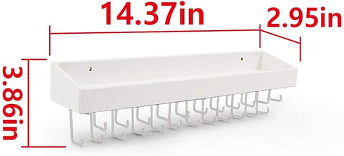 JACKCUBE DESIGN Hanging Jewelry Organizer with 23 Hooks, Wall Mounted Necklace Bracelet Earring Holder Hanger with Shelf (White, 14.37 x 2.95 x 3.86 inches) - MK208C