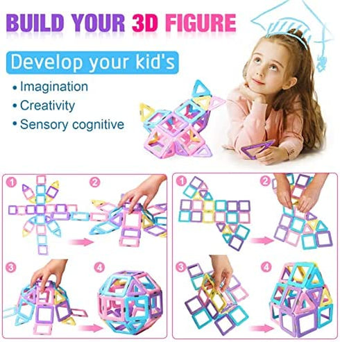 Magnetic Tiles Toys for 3 4 5 6 7 8+ Year Old Boys Girls Upgrade Macaron Castle Magnetic Blocks Building Set for Toddlers STEM Creativity/Educational Toys for Kids Age 3-6 Christmas Birthday Gifts