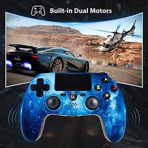 Kujian Wireless Controller for PS4, Blue Galaxy Style High Performance PS-4 Remote Controller for PlayStation 4/Pro/Slim/PC with Dual Vibration, Audio Function, USB Cable