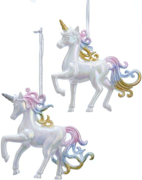 Kurt Adler Set of 2 4" Iridescent Pastel Rainbow Unicorn Christmas Ornament T2502