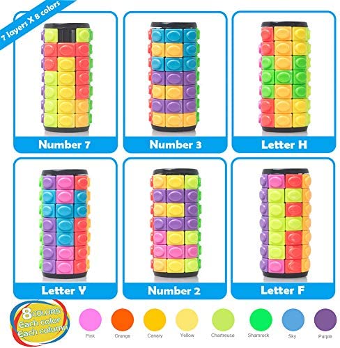 R.Y.TOYS Fidget Toy for Adults/Teens/Boys/Girls,Magic Cube,Brain Teasers,Rotate&Slide Puzzle Cylinder Game for Kids(8Colorsx7Layers)