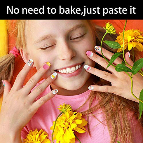 144pcs False Nails Press on Nails for Kids - Self-Adhesive Unicorn Short Fake Artificial Full Cover Nail Art Kits Transation with Nail Glue Tabs for Girls Children