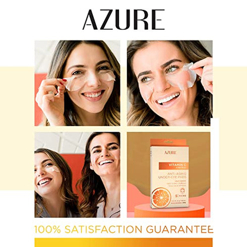 AZURE Vitamin C Brightening Under Eye Pads - Anti Aging, Lifting & Moisturizing Eye Mask Patches - Reduces Fine Lines, Wrinkles, Dark Circles & Puffiness - Skin Care Made in Korea - 5 Pairs
