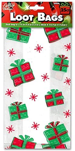 Christmas Gift Bags for Holiday Gifts - Cellophane Goodie Treat and Party Favor Bag with Twist Ties (150 Pack)