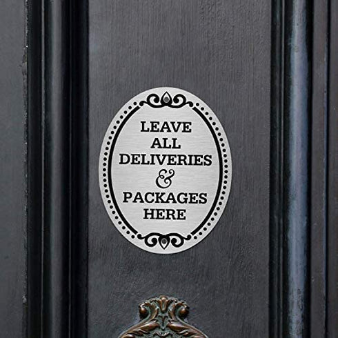SmartSign “Leave All Deliveries & Packages Here” Diamond Plate Door Sign | 4" x 5" Aluminum