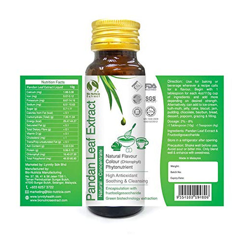Pandan Extract Concentrate for Bakery & Beverage 60g | Standardized Plant Extract of the East,Fresh Natural Asian Gourmet Flavoring Ingredient